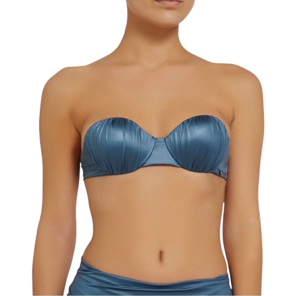 MaxMara Metallic Blue Leisure Estro Bandeau Bikini Top